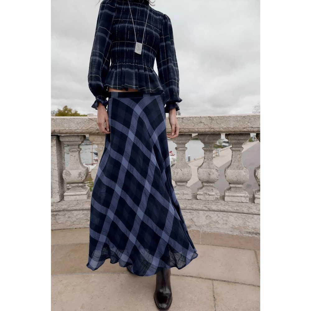 Zara PLAID MIDI SKIRT